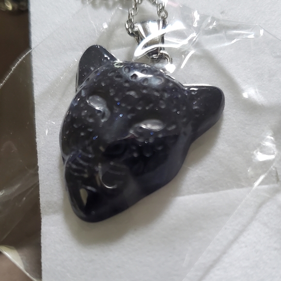 Djoy Other - Natural Genuine Blue Gold Stone Leopard head in stainless steel 24 in